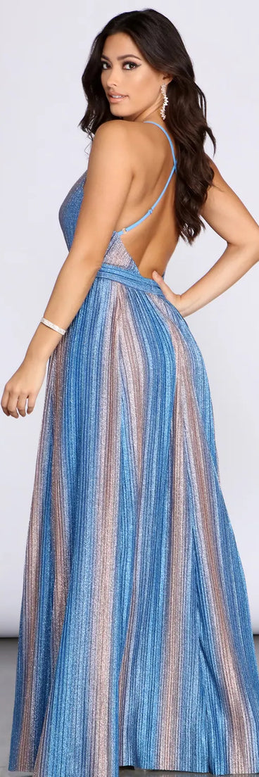 Indra Metallic Glitter Cross Back A-Line Dress