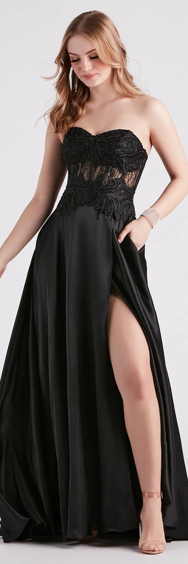 Danica Rhinestone Lace Satin Formal Dress