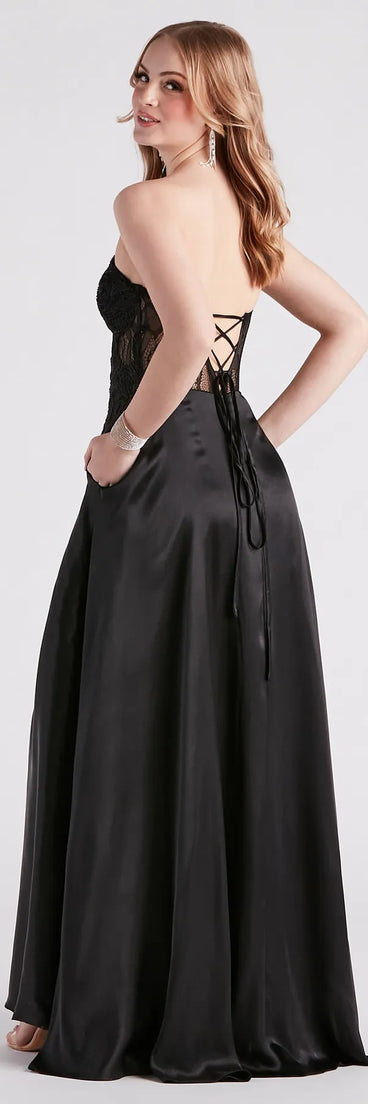 Danica Rhinestone Lace Satin Formal Dress