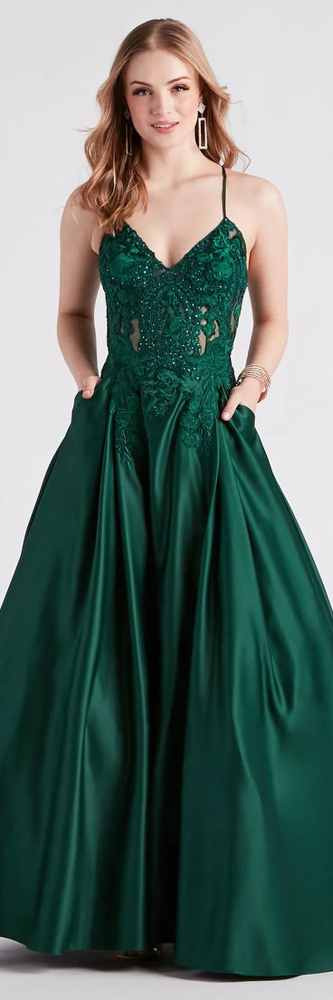Kloey Satin Lace A-Line Ball Gown
