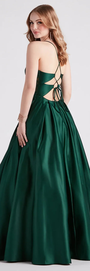 Kloey Satin Lace A-Line Ball Gown