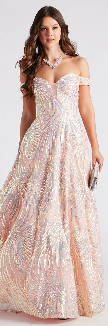 Ava Sequin Off-The-Shoulder Ball Gown