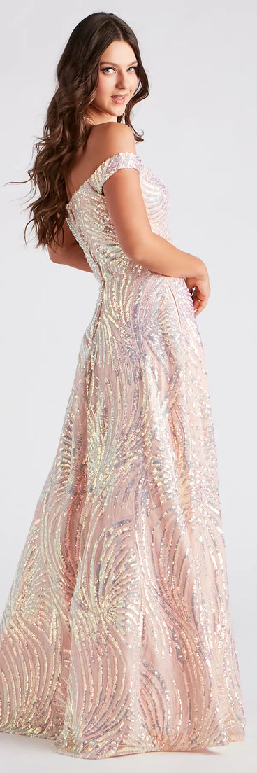 Ava Sequin Off-The-Shoulder Ball Gown
