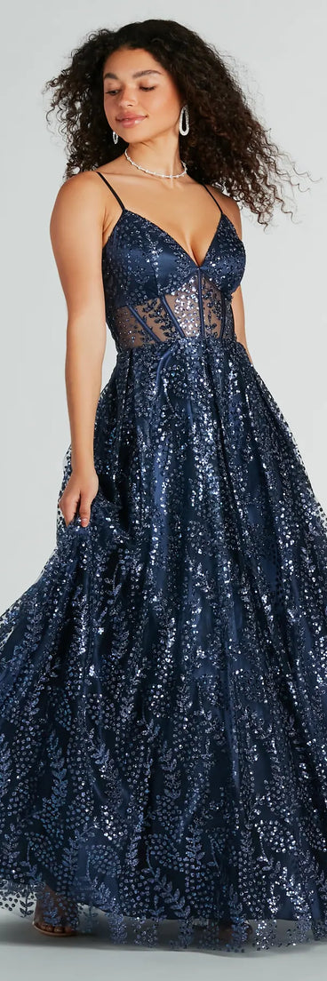 Ember Glitter Corset Lace-Up Ball Gown