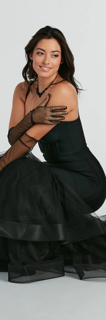 Giana Tiered Ruffled Tulle Corset Mermaid Gown