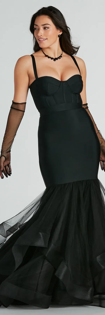 Giana Tiered Ruffled Tulle Corset Mermaid Gown