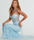 Kennedy Tulle Lace-Up Sequin Glitter Mermaid Gown