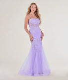 The Morgan Lace-Up Corset Rhinestone Mermaid Formal Gown in luxe lavender fabric, a stunning prom dress with statement details designed to make a bold impression at Prom 2025.