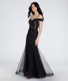 Celebrate in style with the Cleo Floral Embroidered Tulle Corset Mermaid Gown, a black formal wedding guest dress featuring an elegant silhouette and luxe details, perfect for a black-tie celebration.