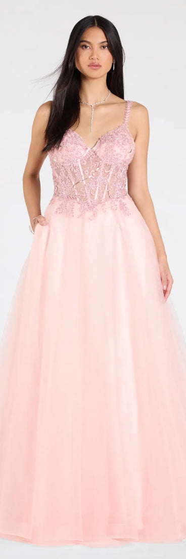 Own the spotlight in the Mae Corset Lace-Up A-Line Ball Gown, a pink formal dress crafted to deliver luxe style for summer weddings, Army Balls, or any special event.