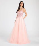 Turn heads at Prom 2025 in this pink prom dress, where statement-making details meet the iconic style of the Mae Corset Lace-Up A-Line Ball Gown.