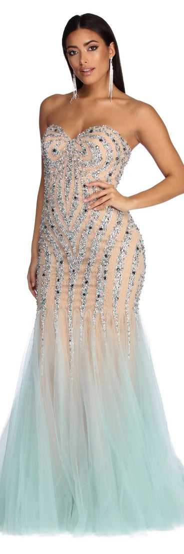 Kari Strapless Beaded Tulle Dress