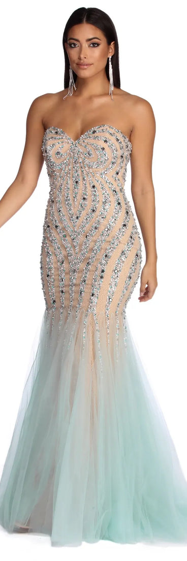 Kari Strapless Beaded Tulle Dress