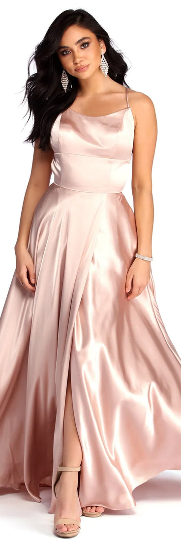 Aurelia Formal Satin Lattice Dress