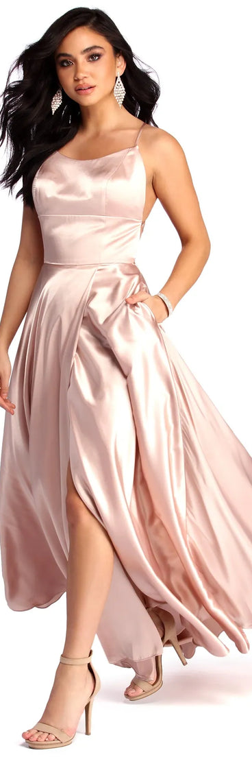 Aurelia Formal Satin Lattice Dress