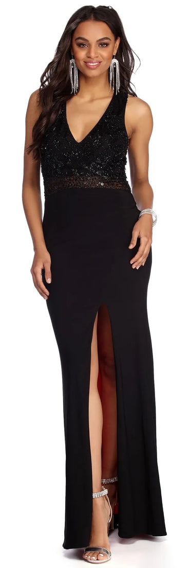 Iya Beaded High Slit Dress