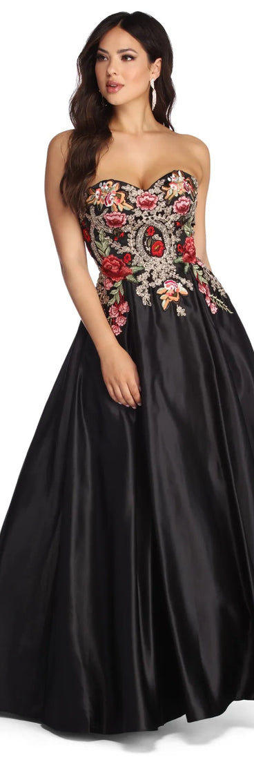Joanne Floral Satin Ball Gown