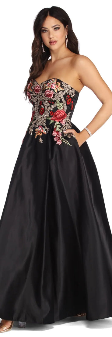 Joanne Floral Satin Ball Gown