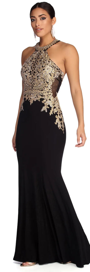 Dina Formal Metallic Open Back Dress