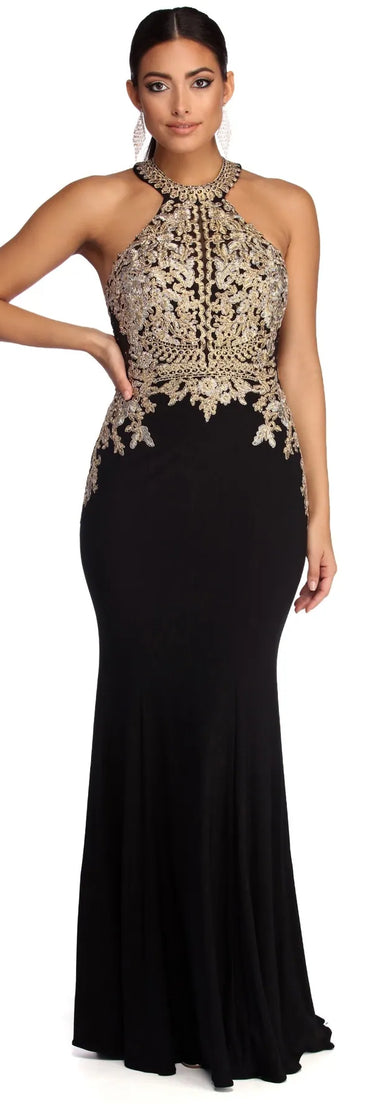 Dina Formal Metallic Open Back Dress