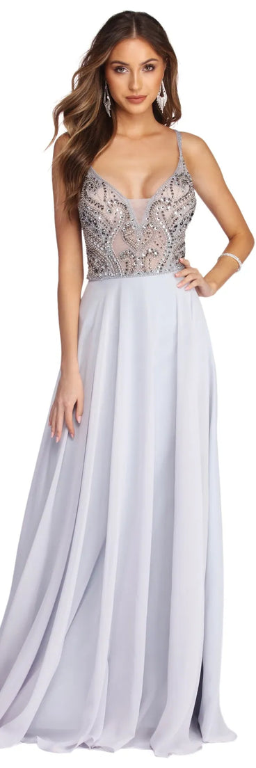 Riley Formal Beaded Chiffon Dress