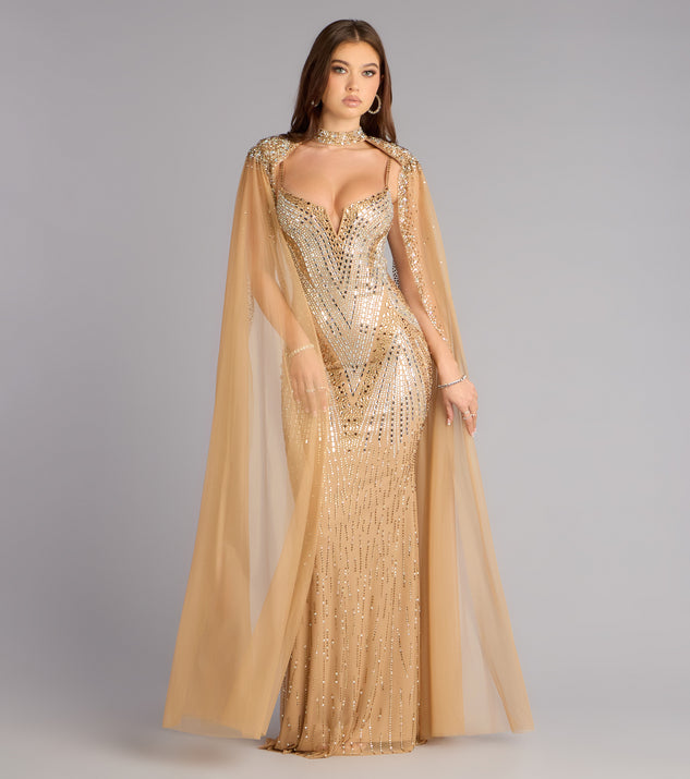 rhinestone mermaid dress Kayte Rhinestone Mermaid Dress With Cape