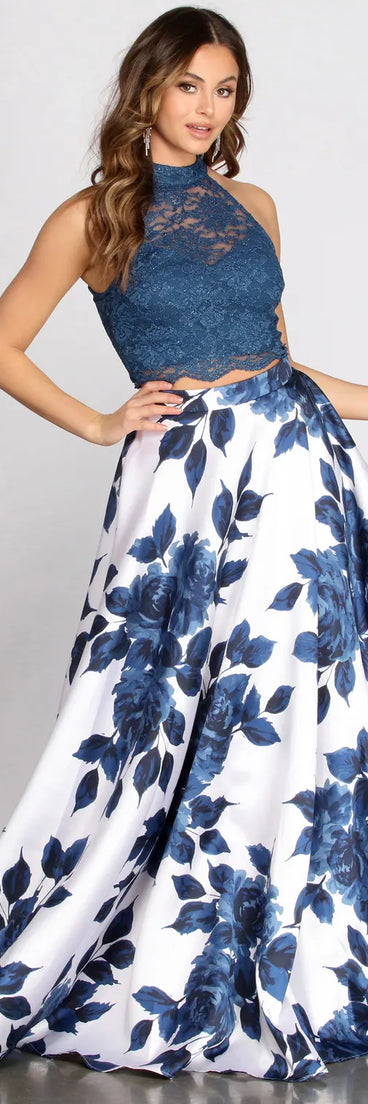 Delia Two Piece Glitter & Satin A-Line Dress