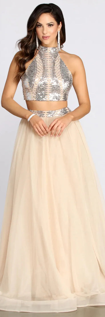 Via Two Piece High Neck Tulle Dress