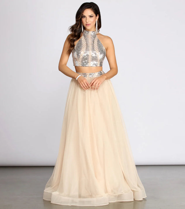 Via Two Piece High Neck Tulle Dress