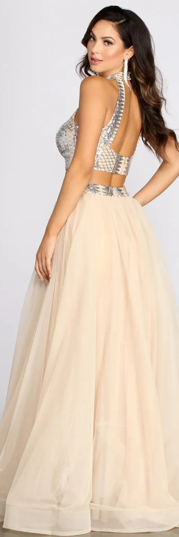 Via Two Piece High Neck Tulle Dress