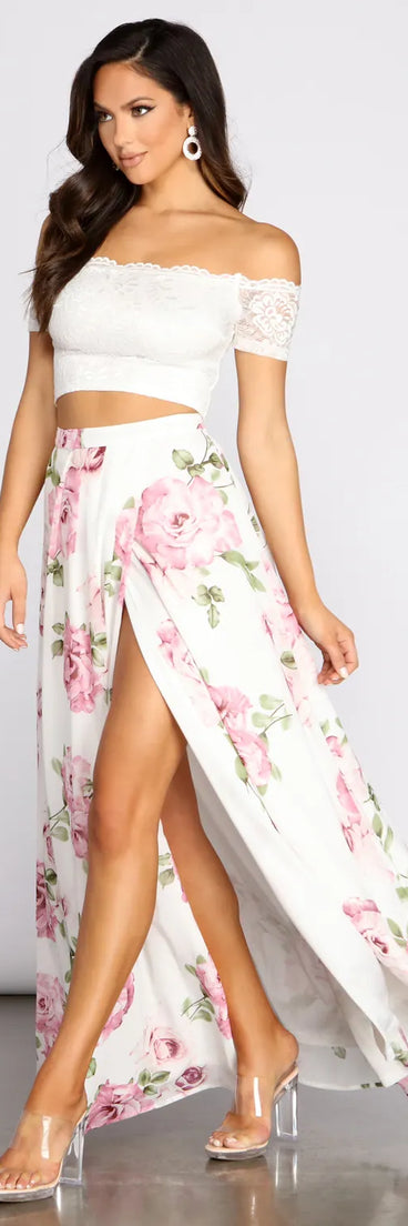 Isadora Lace Two Piece Chiffon Floral Dress