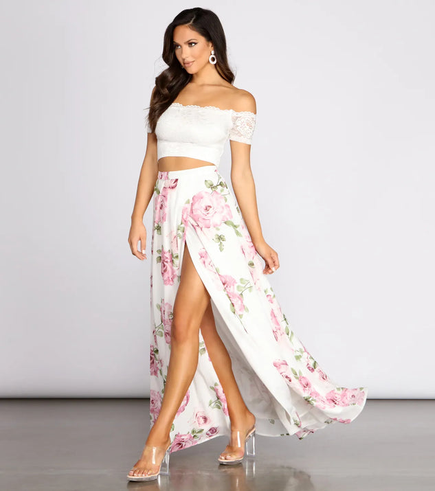 Isadora Lace Two Piece Chiffon Floral Dress