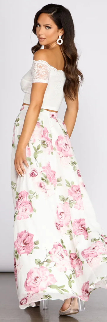 Isadora Lace Two Piece Chiffon Floral Dress