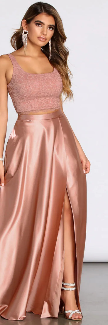 Eriko Glitter Lace Two Piece Satin Dress