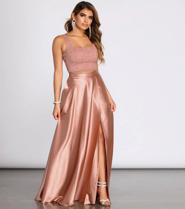 Eriko Glitter Lace Two Piece Satin Dress