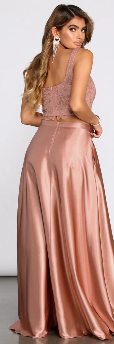 Eriko Glitter Lace Two Piece Satin Dress