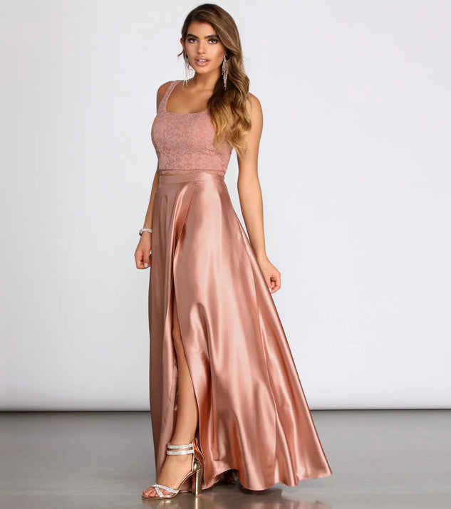 Eriko Glitter Lace Two Piece Satin Dress