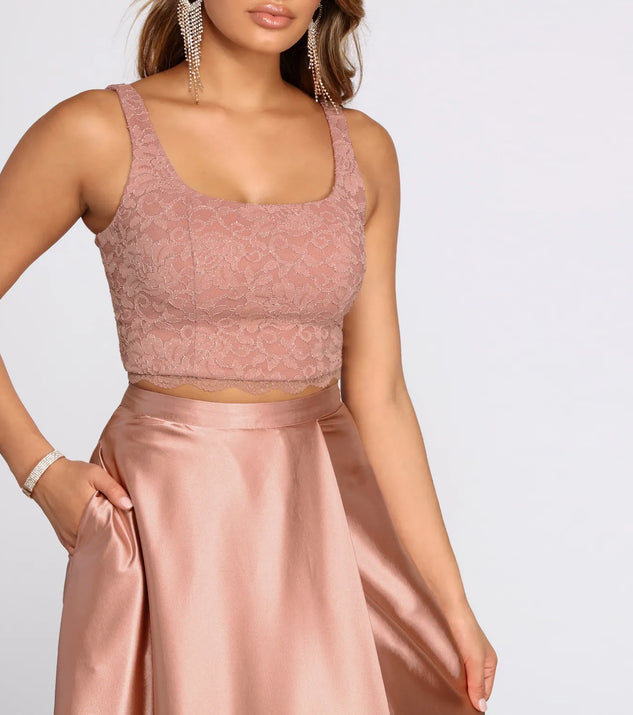 Eriko Glitter Lace Two Piece Satin Dress