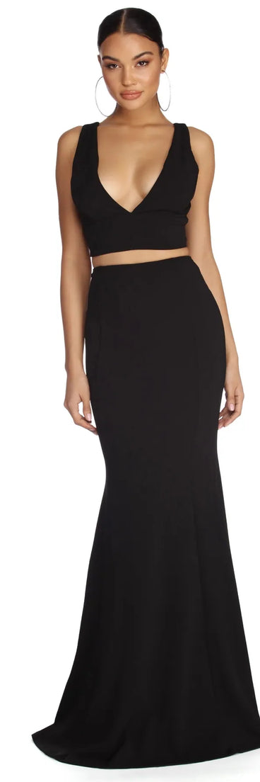 Roxanna Formal Lattice Two Piece Dress