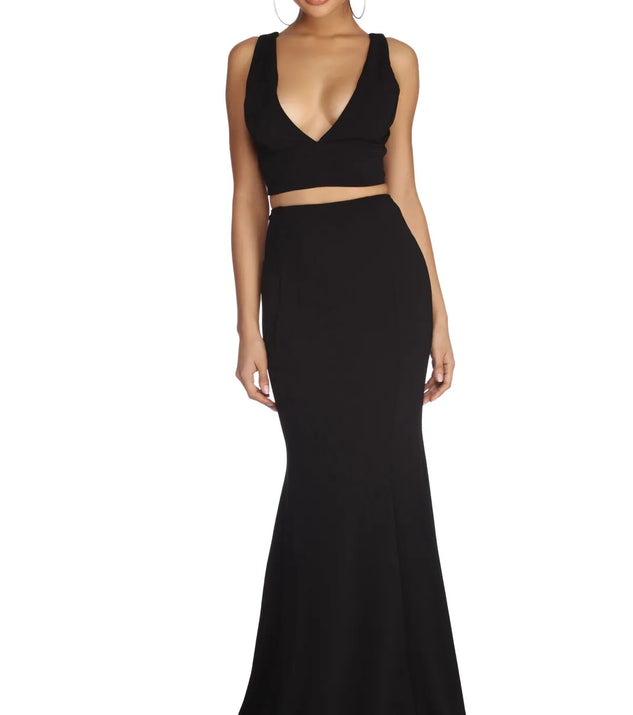 Roxanna Formal Lattice Two Piece Dress