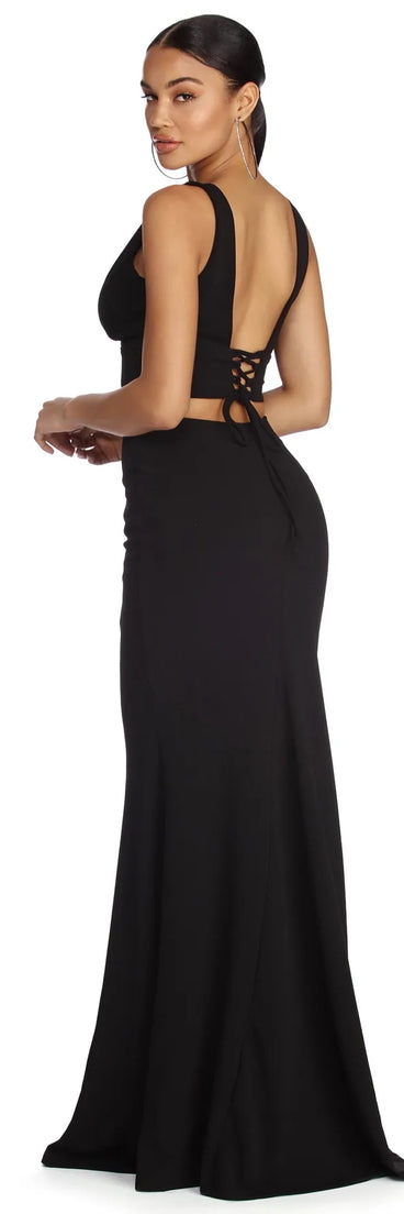 Roxanna Formal Lattice Two Piece Dress