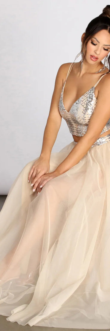 Artemis Sequin Crop Two Piece Tulle Dress