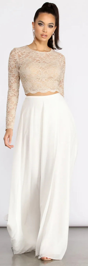 Baylee Scallop Glitter Lace Two Piece Chiffon Dress