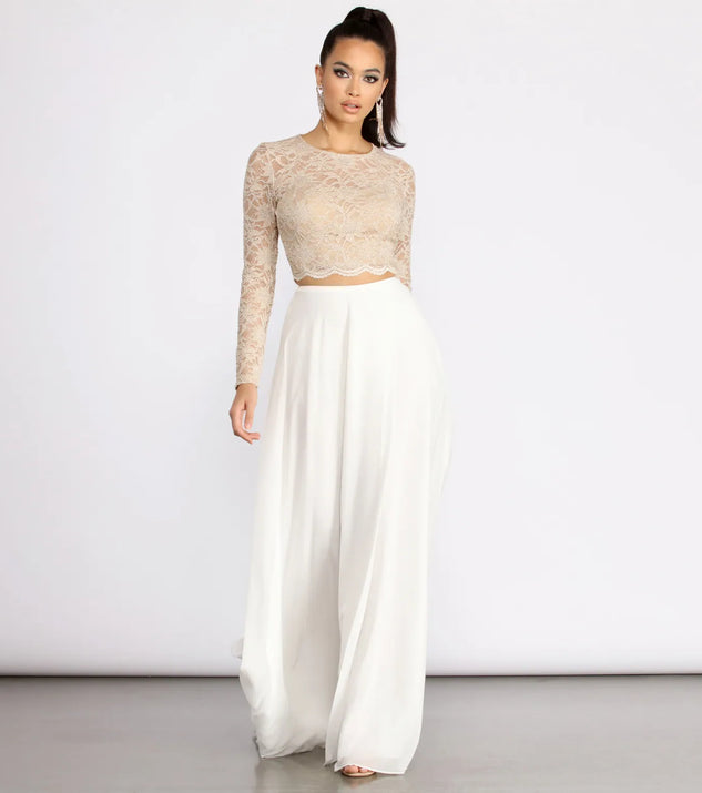 Baylee Scallop Glitter Lace Two Piece Chiffon Dress