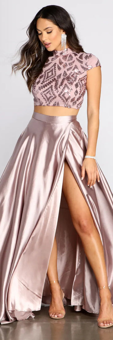 Persephone Formal Satin And Sequin Two-Piece Dress