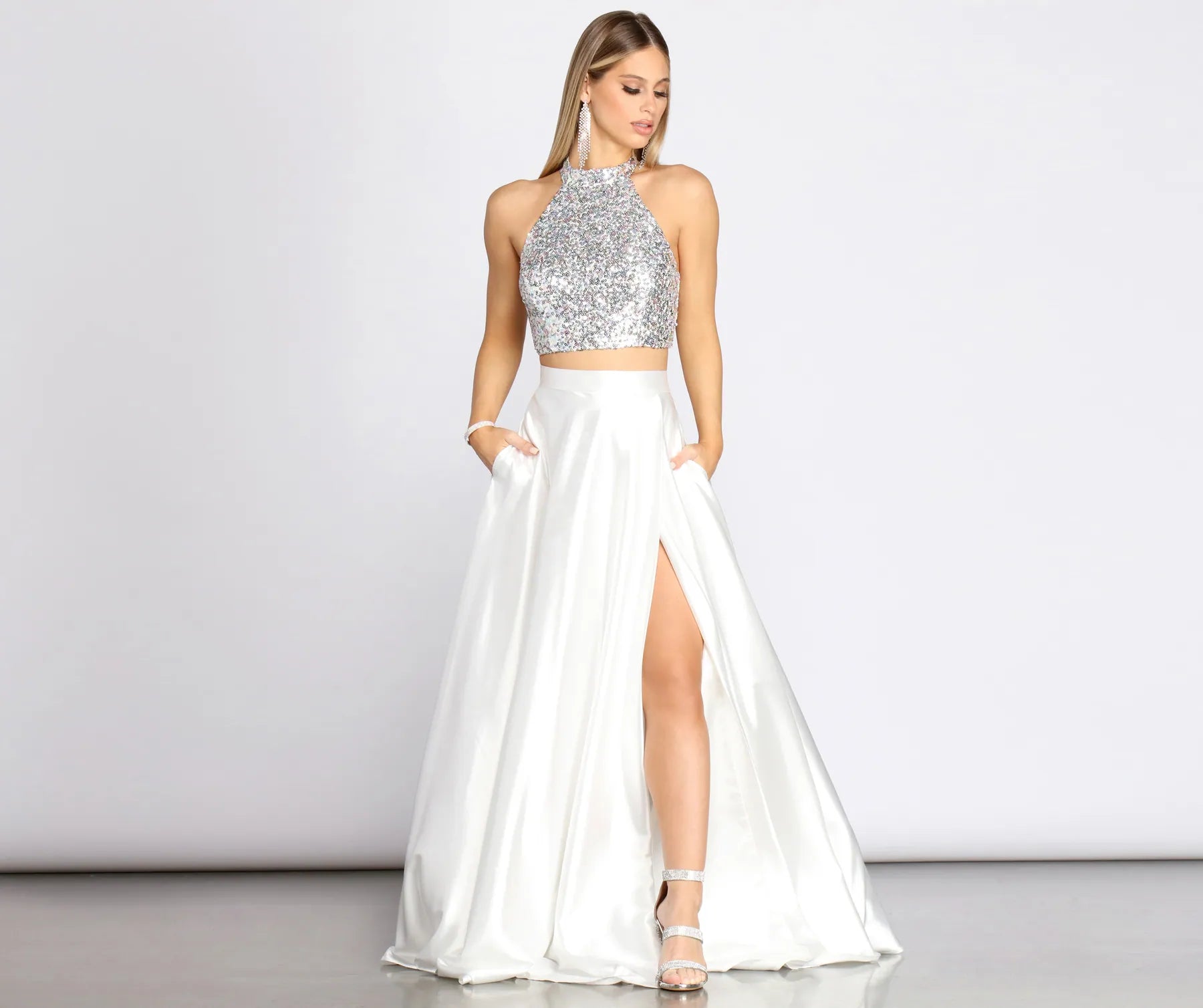 ◆fogdawn◆ 2way Sheer Glitter Dress white DA24FDR001WH MUSINSA | FOGDAWN 2-way Sheer Glitter Dress (white)