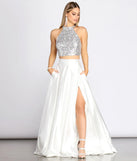 Atara Iridescent Sequin Two Piece Satin Dress