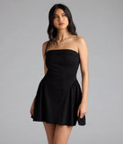Soiree Ready Strapless Crepe Skater Mini Dress