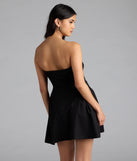 Soiree Ready Strapless Crepe Skater Mini Dress