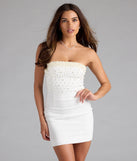 Shine with confidence, elegance, and standout style in the Chic Glamour Pearl Trim Mini Dress—a white graduation dress designed with a fresh silhouette and the latest trends.